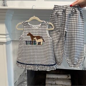 The Bailey Boys 4T Horse Appliqué Top & Pant Set | Navy Plaid